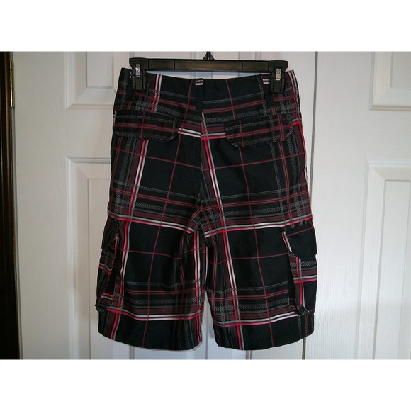 Vintage OP Boys Plaid Cargo Shorts Casual Activewear Black Red Size 12‎ - Picture 2 of 3